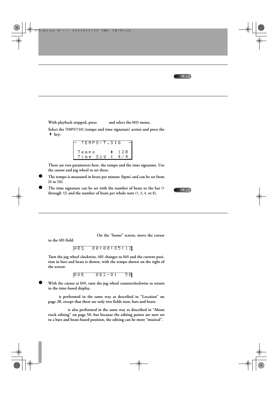 Working in bars & beats | Tascam DP-01FX/CD User Manual | Page 36 / 88