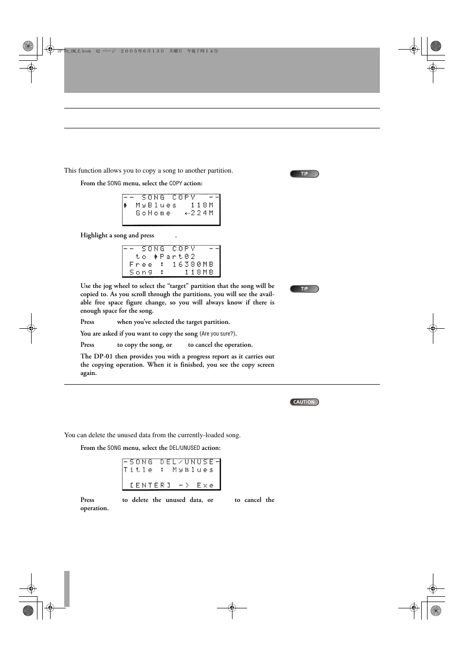 Advanced song management | Tascam DP-01FX/CD User Manual | Page 42 / 88