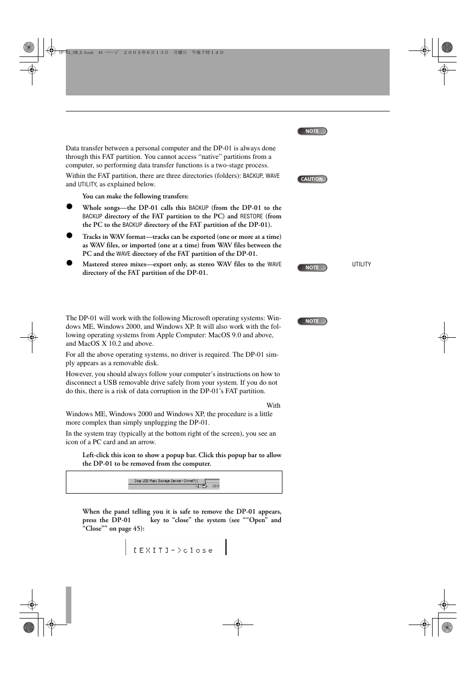 Using the usb connection | Tascam DP-01FX/CD User Manual | Page 44 / 88