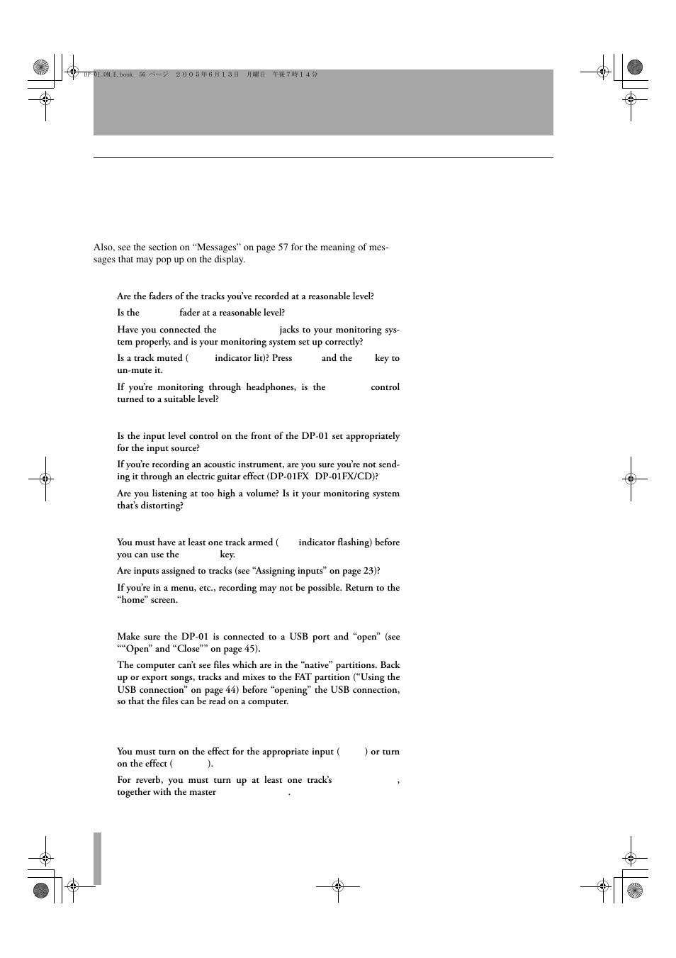 Troubleshooting | Tascam DP-01FX/CD User Manual | Page 56 / 88