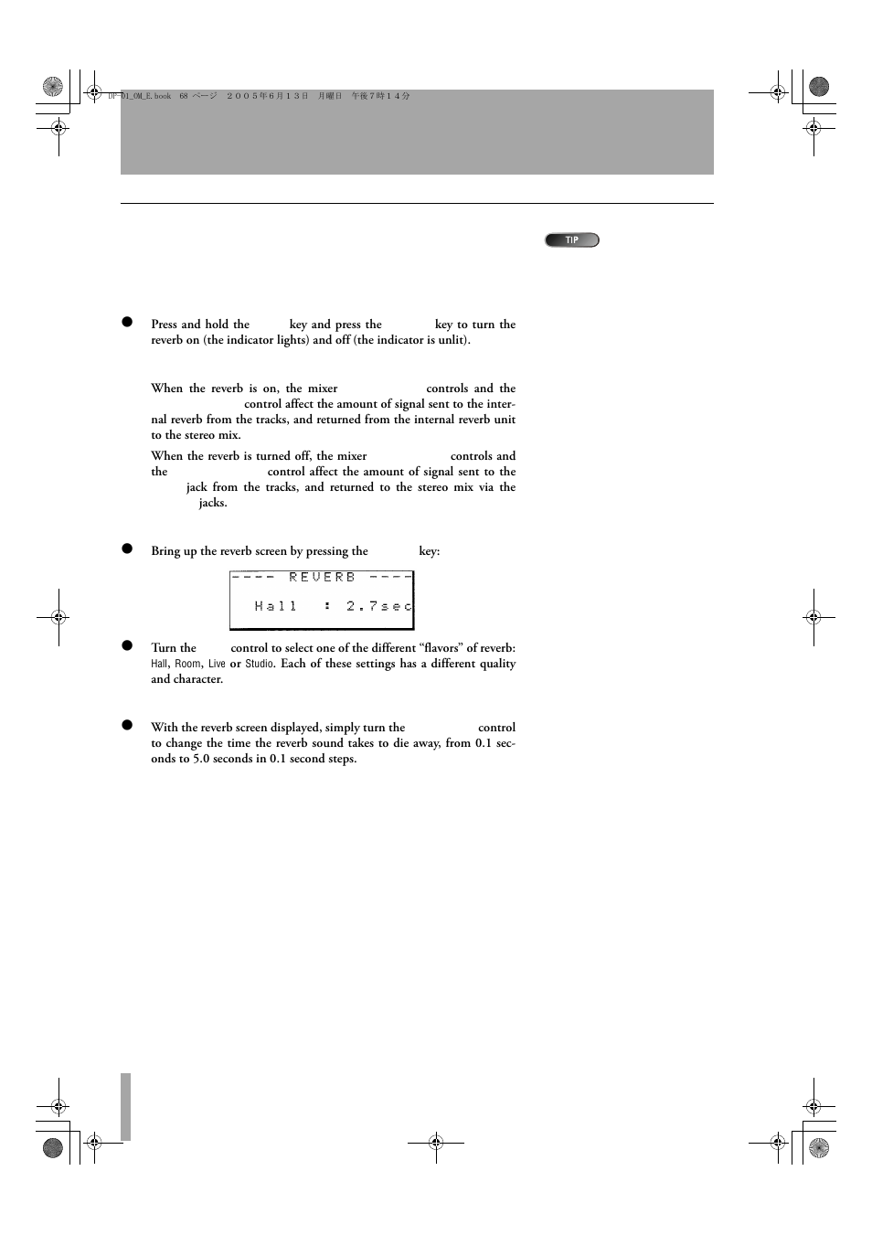 Reverb | Tascam DP-01FX/CD User Manual | Page 68 / 88