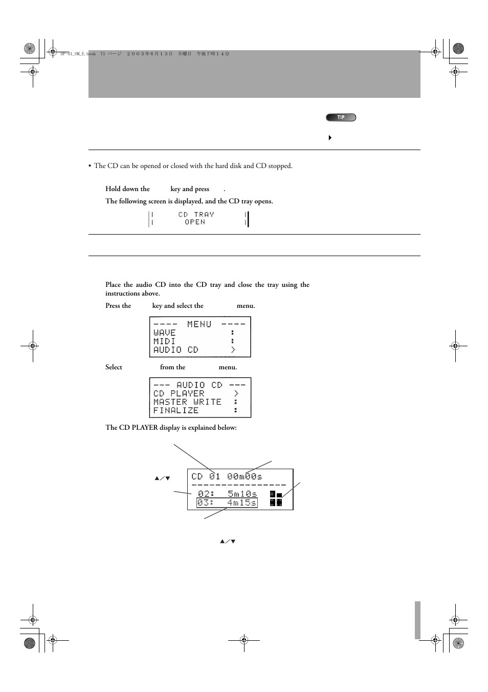 Dp-01fx/cd appendix, Audio cd menu | Tascam DP-01FX/CD User Manual | Page 71 / 88