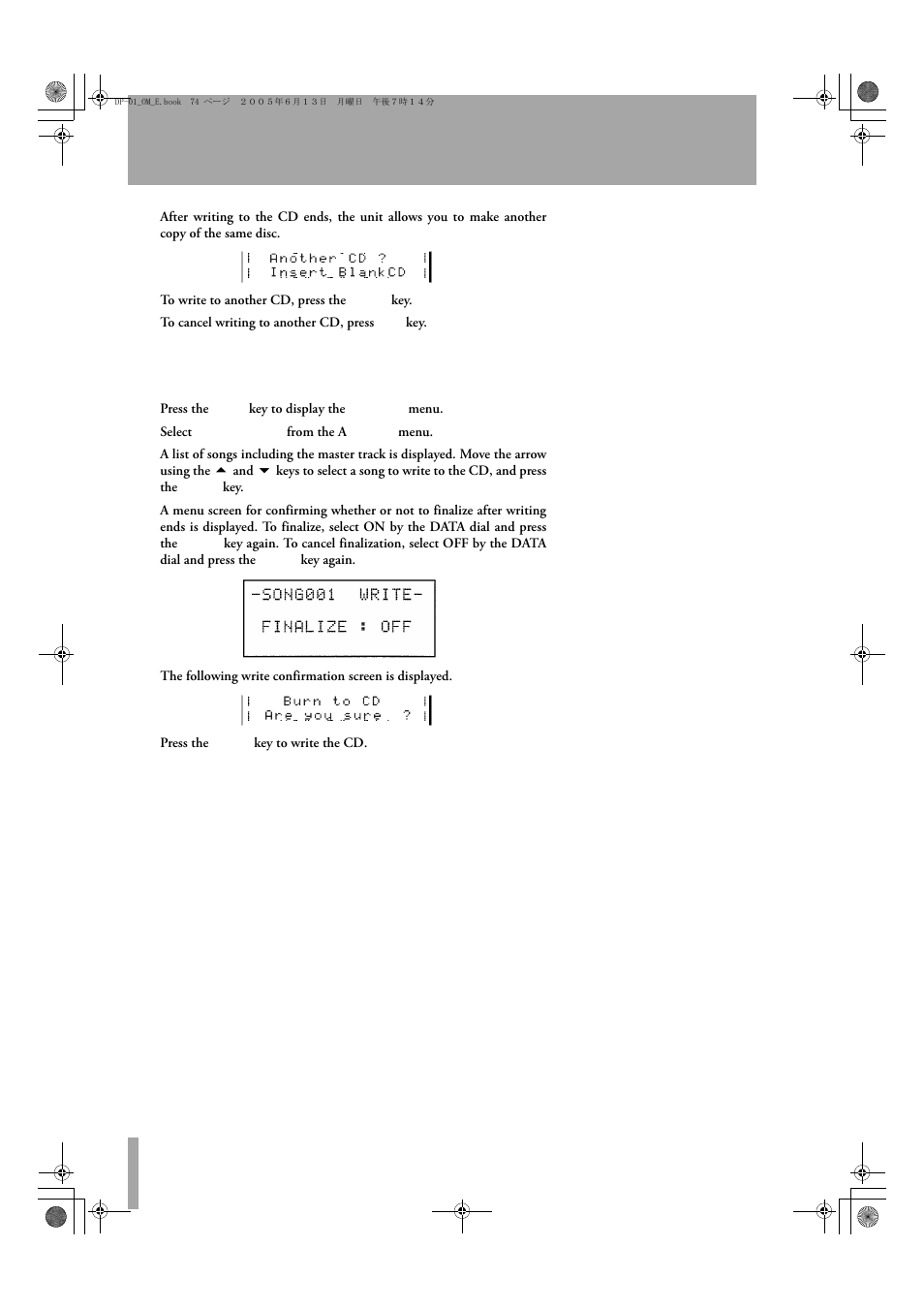 Audio cd menu | Tascam DP-01FX/CD User Manual | Page 74 / 88