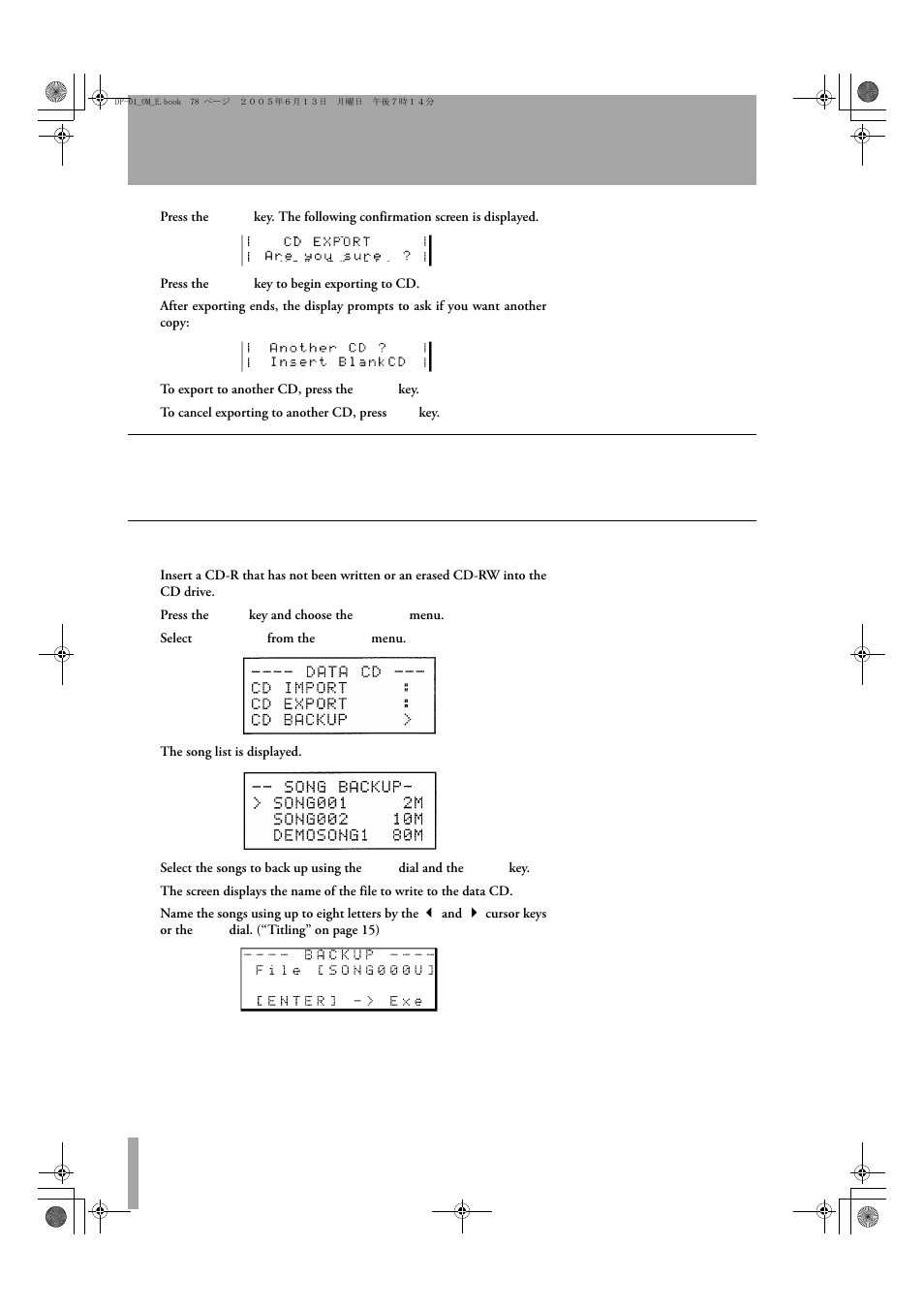 Data cd menu | Tascam DP-01FX/CD User Manual | Page 78 / 88