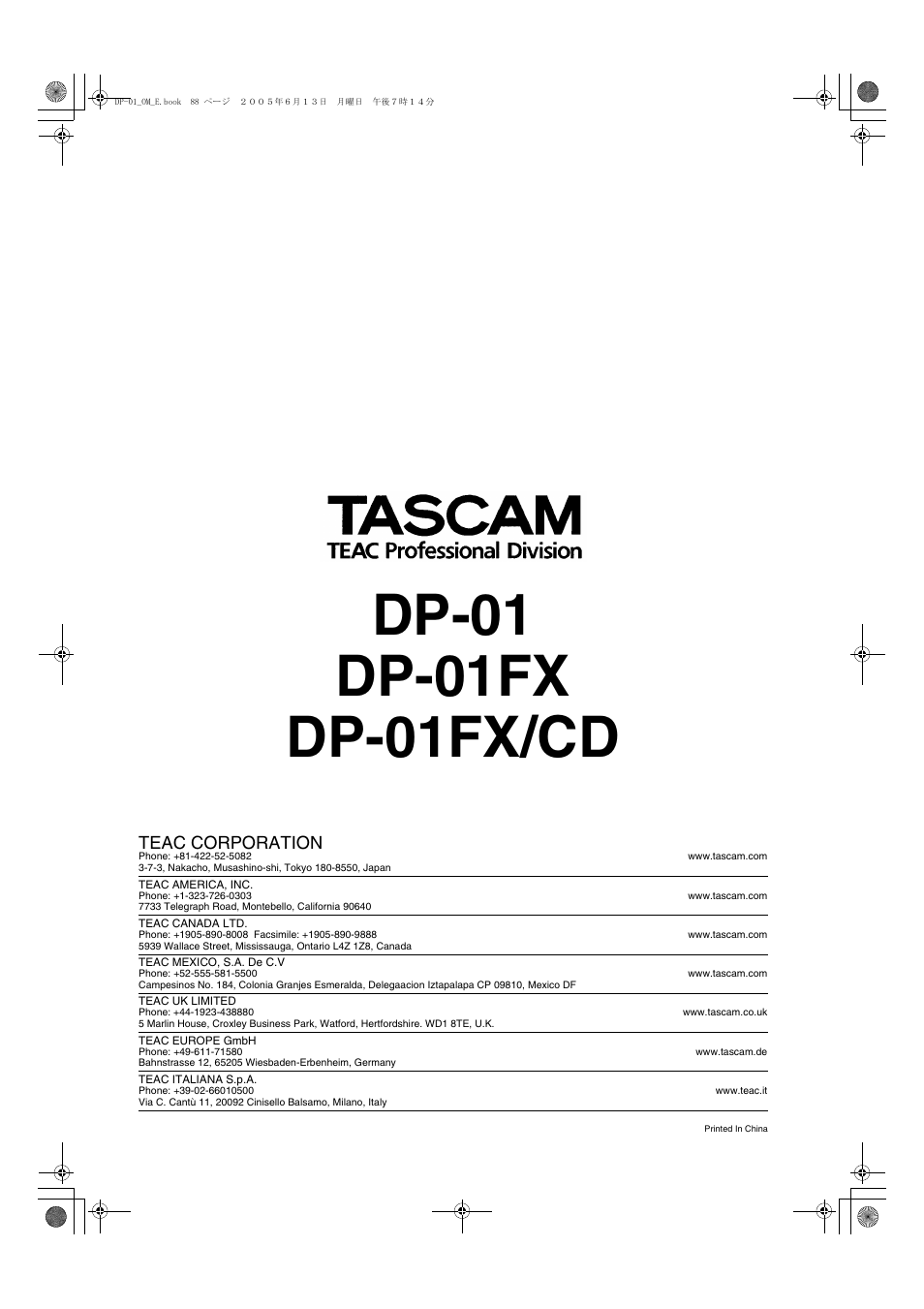 Tascam DP-01FX/CD User Manual | Page 88 / 88