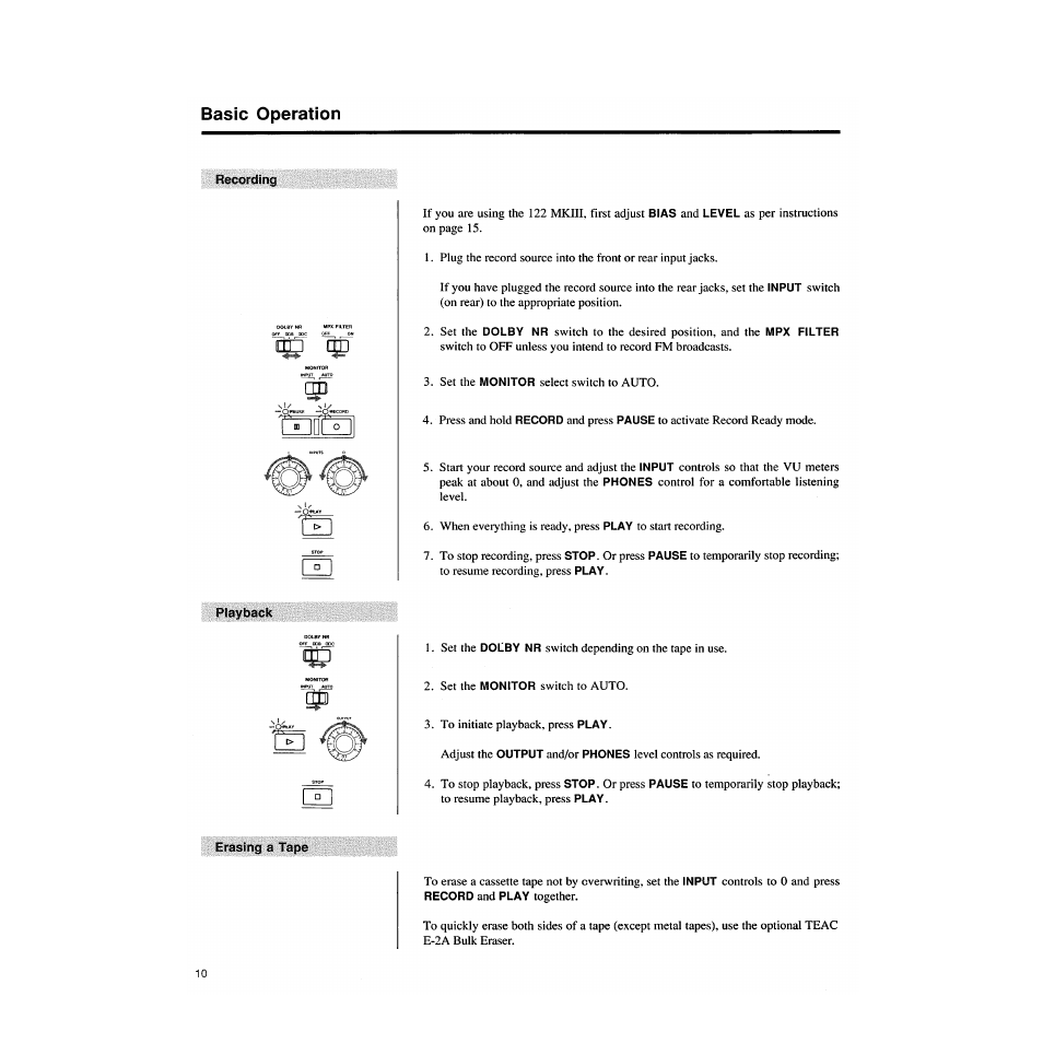 Basic operation | Tascam 122MKIII User Manual | Page 10 / 20