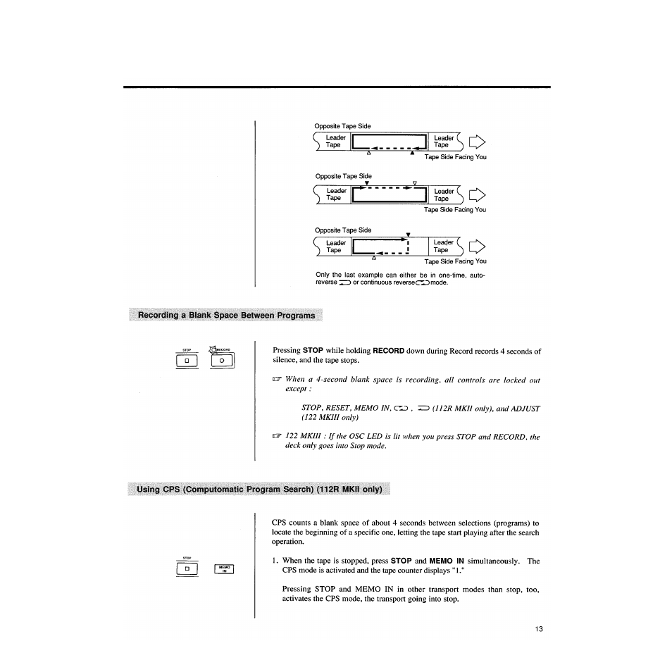 Recording a blank space between programs | Tascam 122MKIII User Manual | Page 13 / 20