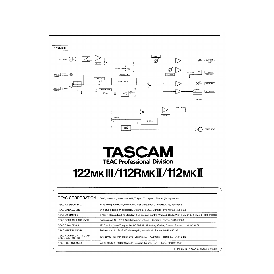 Tascam, Hi/112r, Ii/112 | Teac professional division, Teac corporation | Tascam 122MKIII User Manual | Page 20 / 20