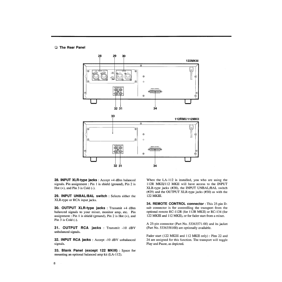 The rear panel | Tascam 122MKIII User Manual | Page 8 / 20