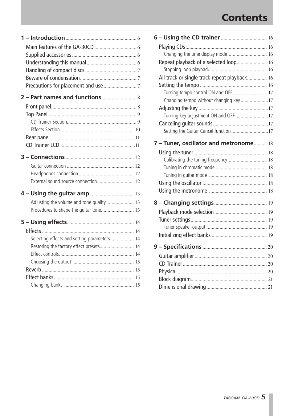 Tascam GA-30CD User Manual | Page 5 / 24