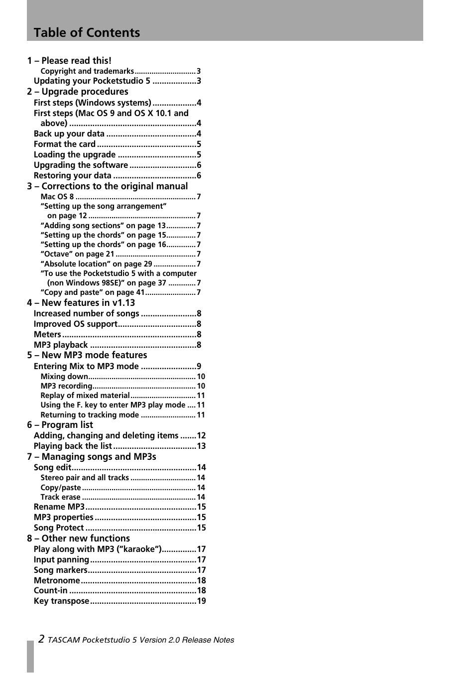 Tascam 5 User Manual | Page 2 / 20