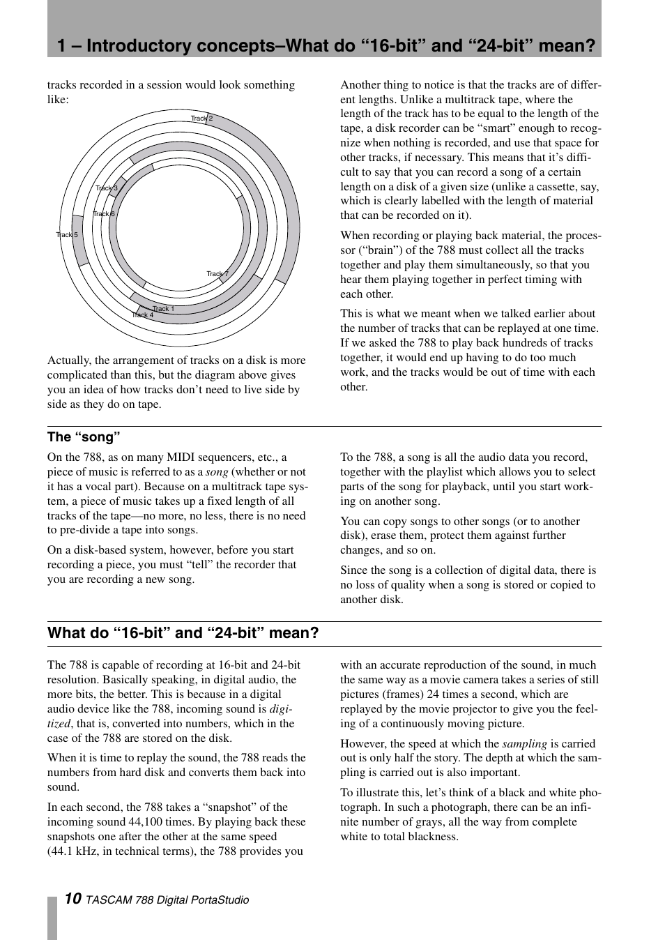 The “song, What do “16-bit” and “24-bit” mean | Tascam 788 User Manual | Page 10 / 128