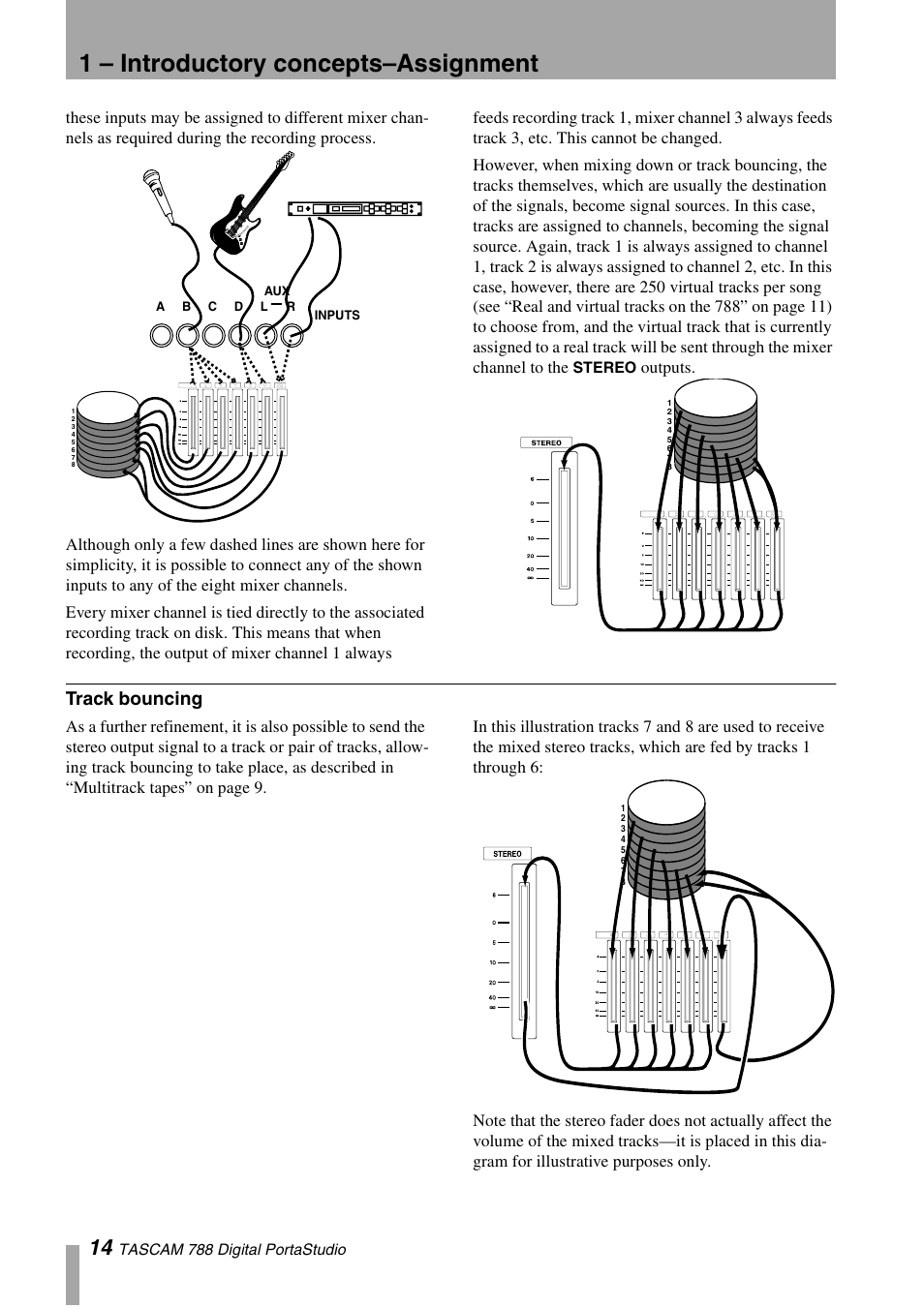 Track bouncing, 1 – introductory concepts–assignment | Tascam 788 User Manual | Page 14 / 128