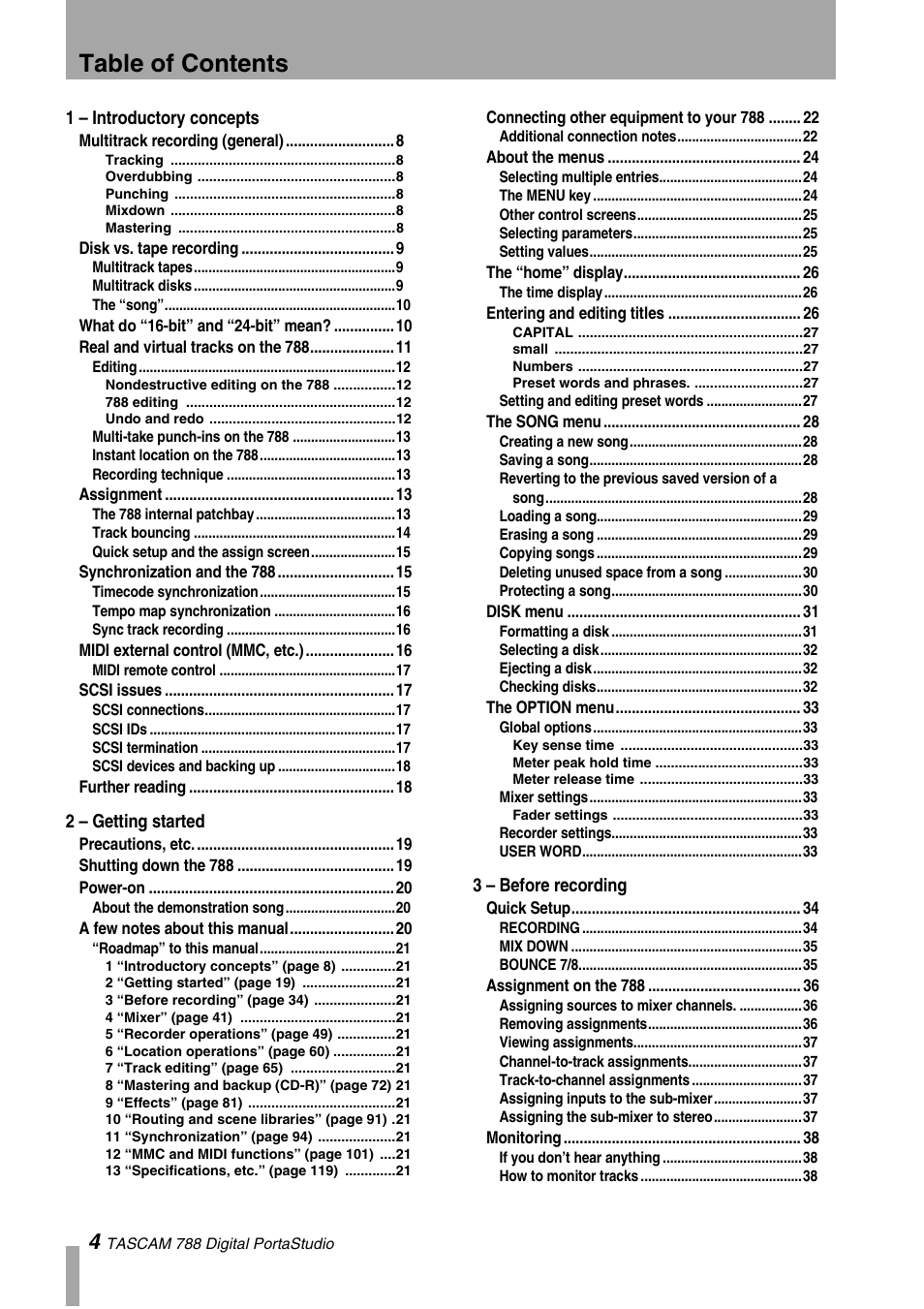 Tascam 788 User Manual | Page 4 / 128