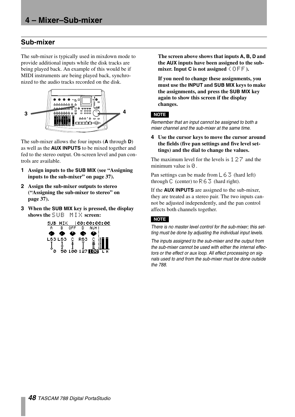 Sub-mixer, 4 – mixer–sub-mixer | Tascam 788 User Manual | Page 48 / 128