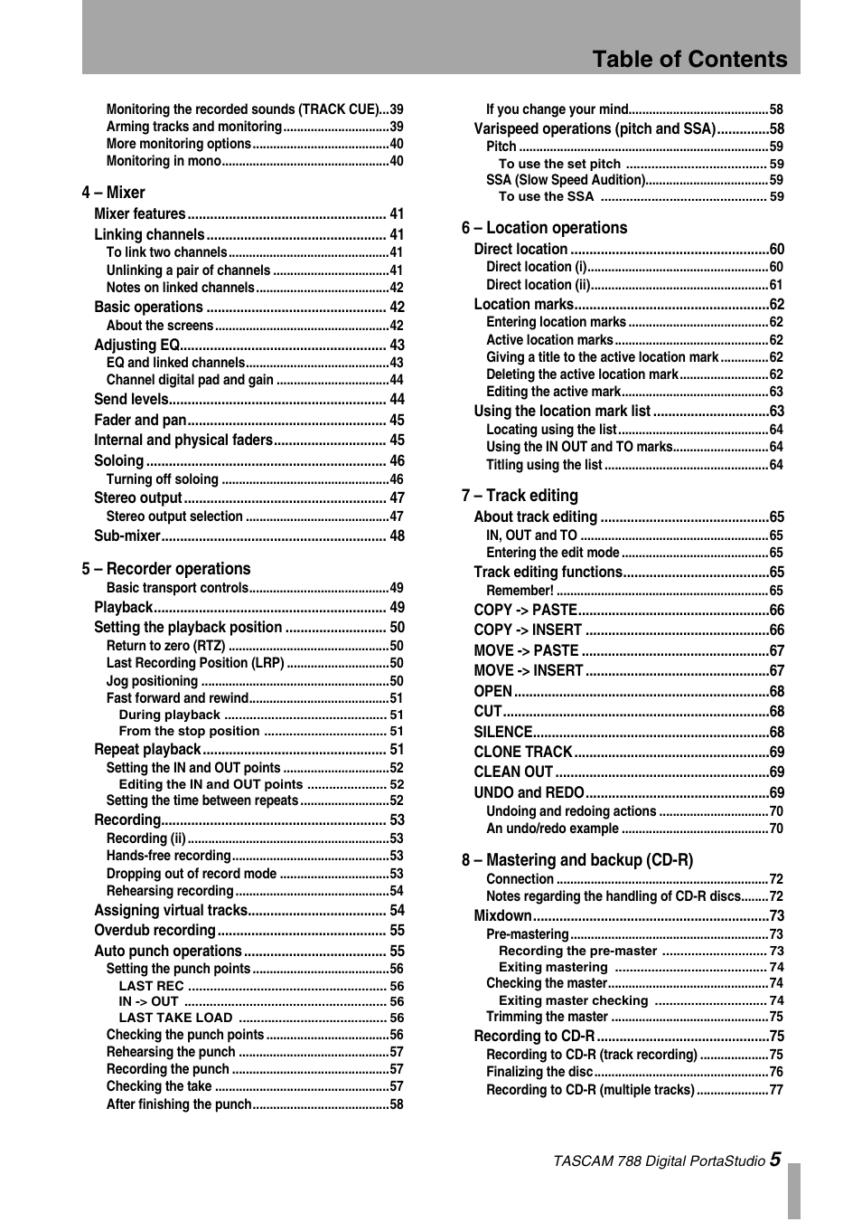 Tascam 788 User Manual | Page 5 / 128