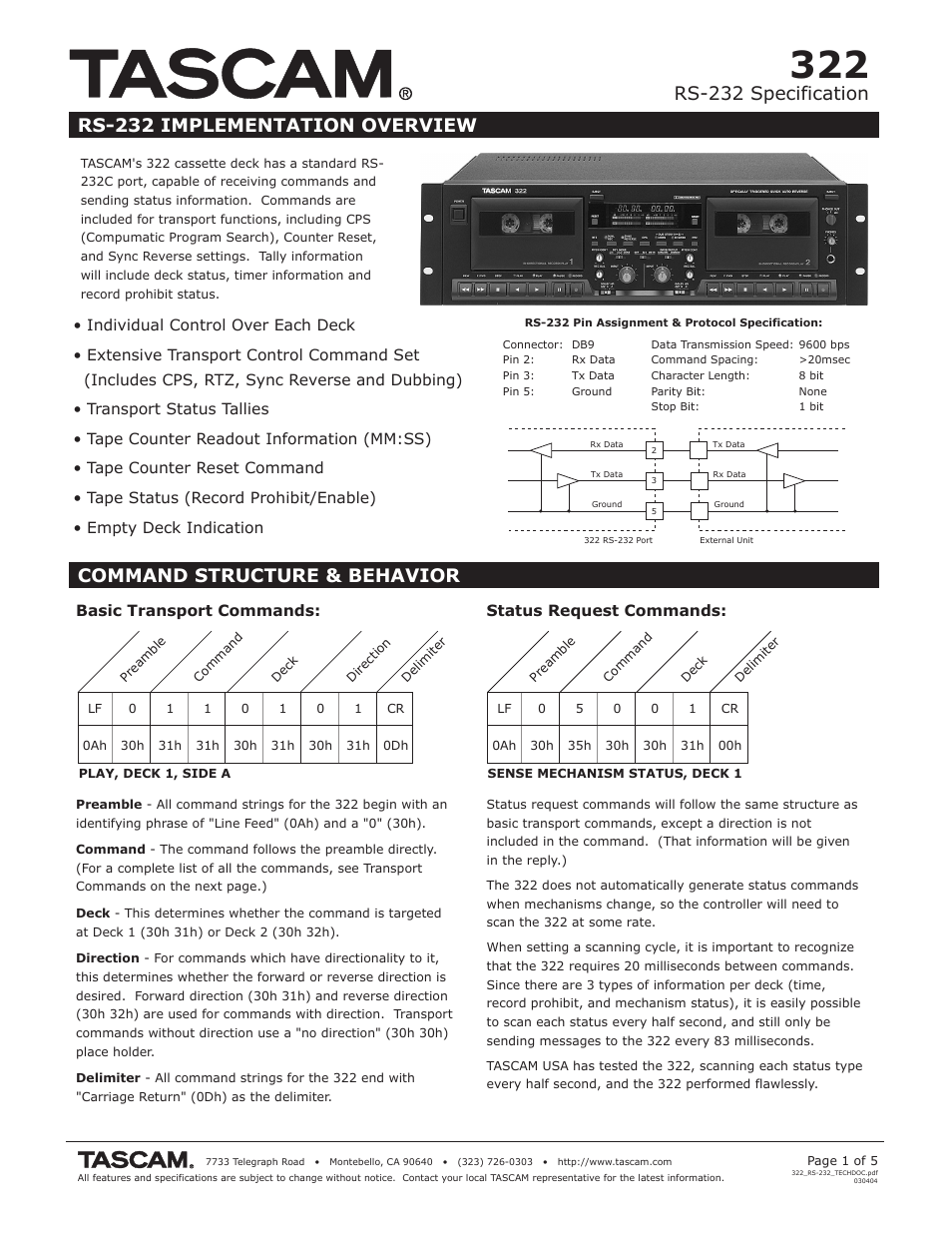 Tascam RS-232 User Manual | 5 pages