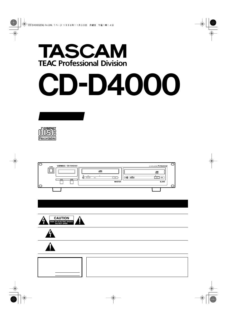 Tascam CD-D4000 User Manual | 12 pages