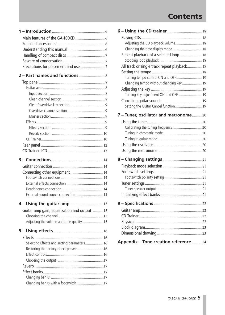 Tascam GA-100CD User Manual | Page 5 / 28