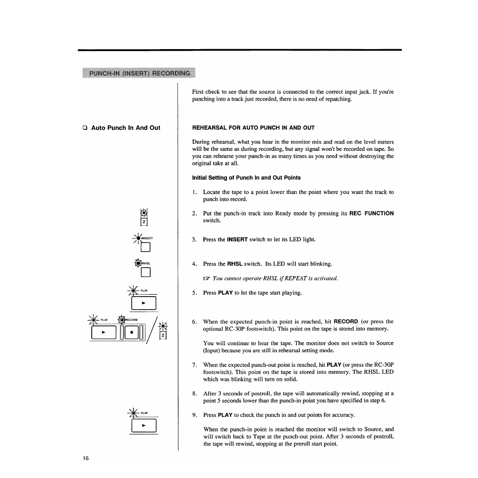 Auto punch in and out | Tascam DA-88 User Manual | Page 16 / 26