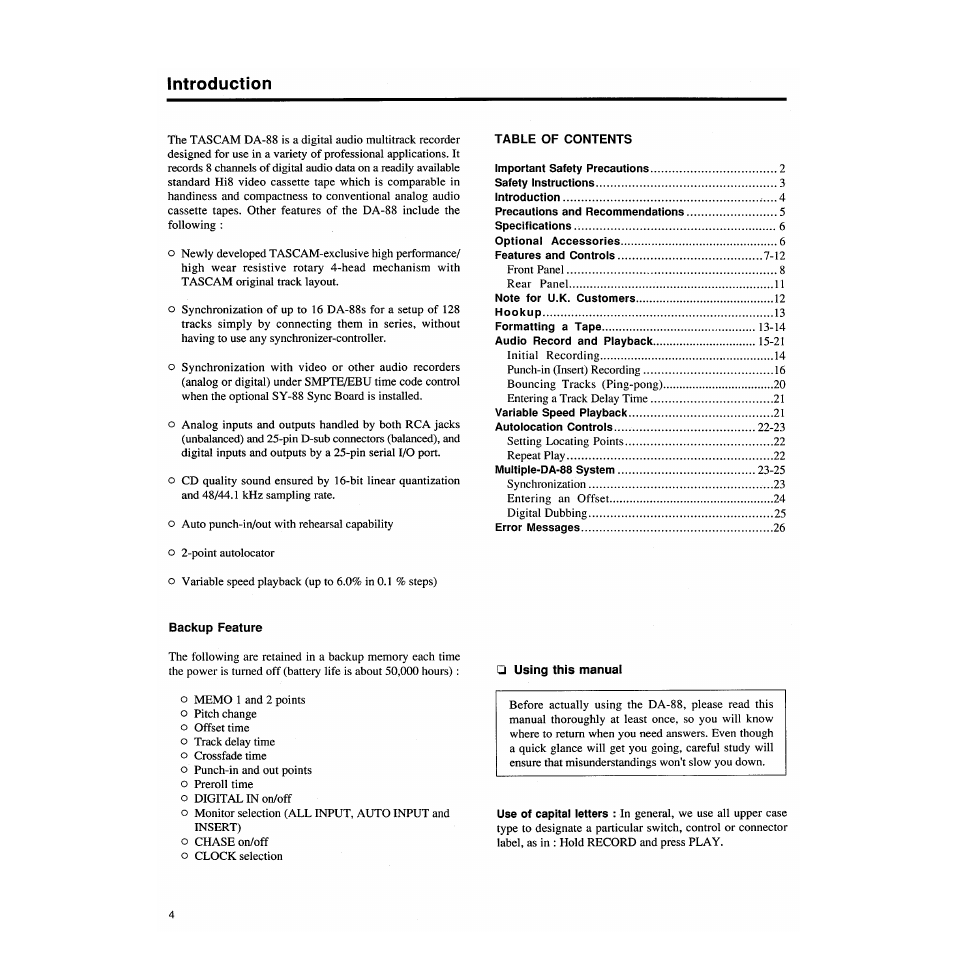 Tascam DA-88 User Manual | Page 4 / 26