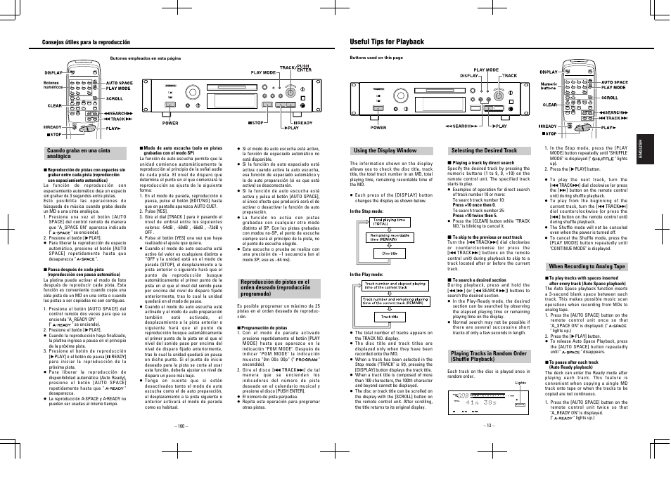 Useful tips for playback | Tascam MD-350 User Manual | Page 13 / 56