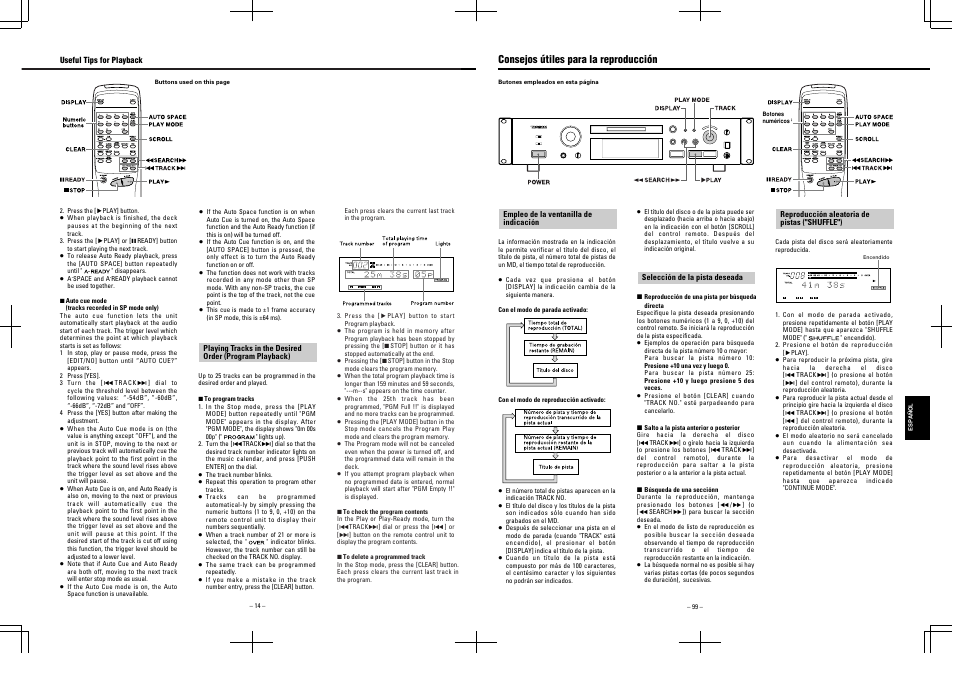 Consejos útiles para la reproducción | Tascam MD-350 User Manual | Page 14 / 56
