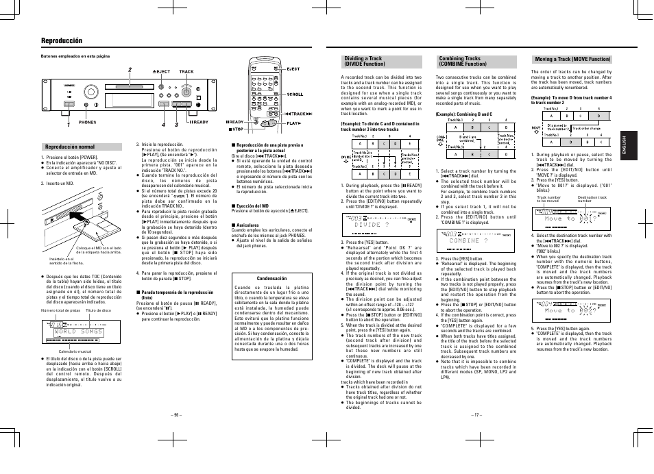 Reproducción | Tascam MD-350 User Manual | Page 17 / 56