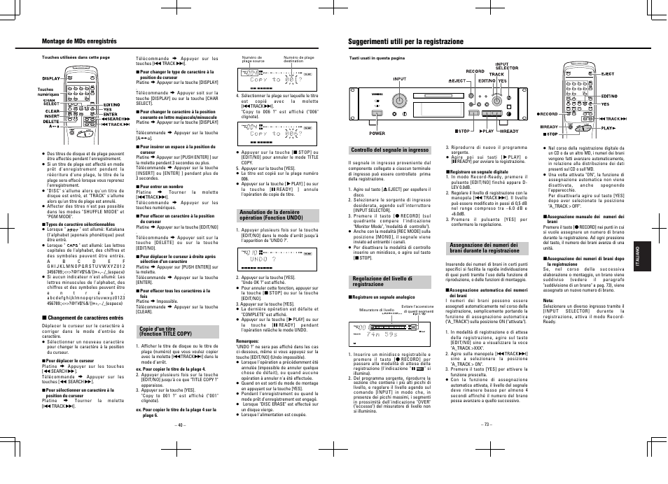 Suggerimenti utili per la registrazione | Tascam MD-350 User Manual | Page 40 / 56