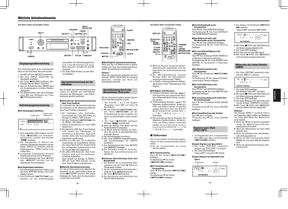 Nützliche aufnahmehinweise | Tascam MD-350 User Manual | Page 52 / 56