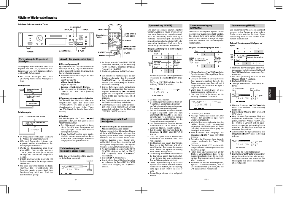 Nützliche wiedergabehinweise | Tascam MD-350 User Manual | Page 54 / 56