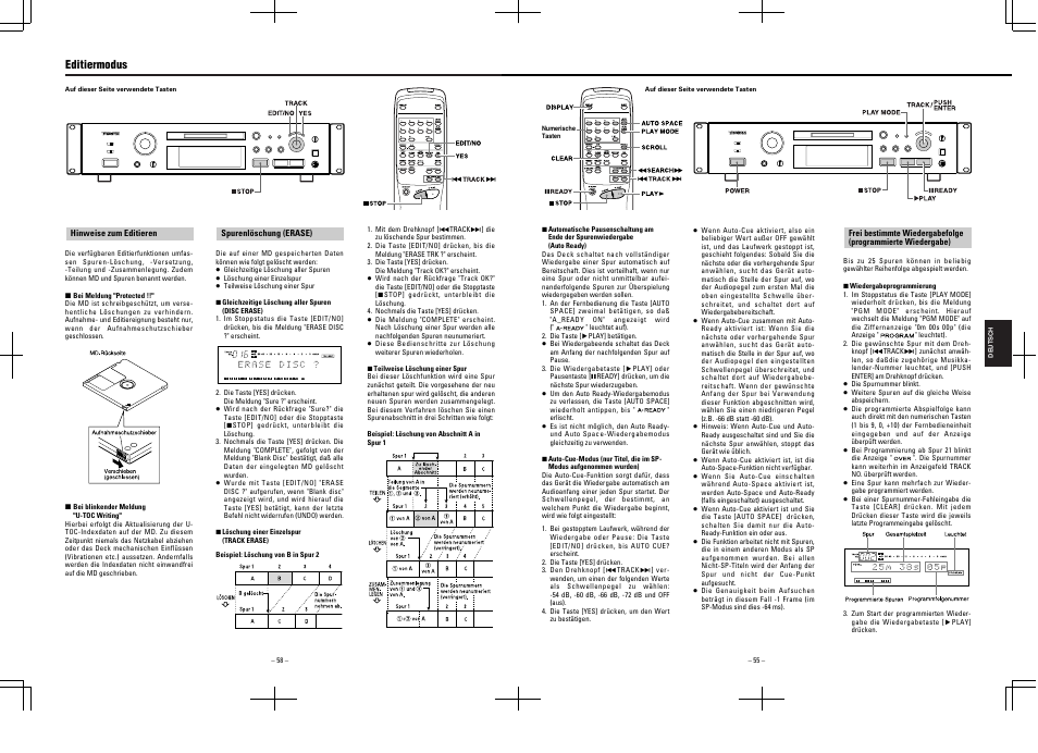 Editiermodus | Tascam MD-350 User Manual | Page 55 / 56
