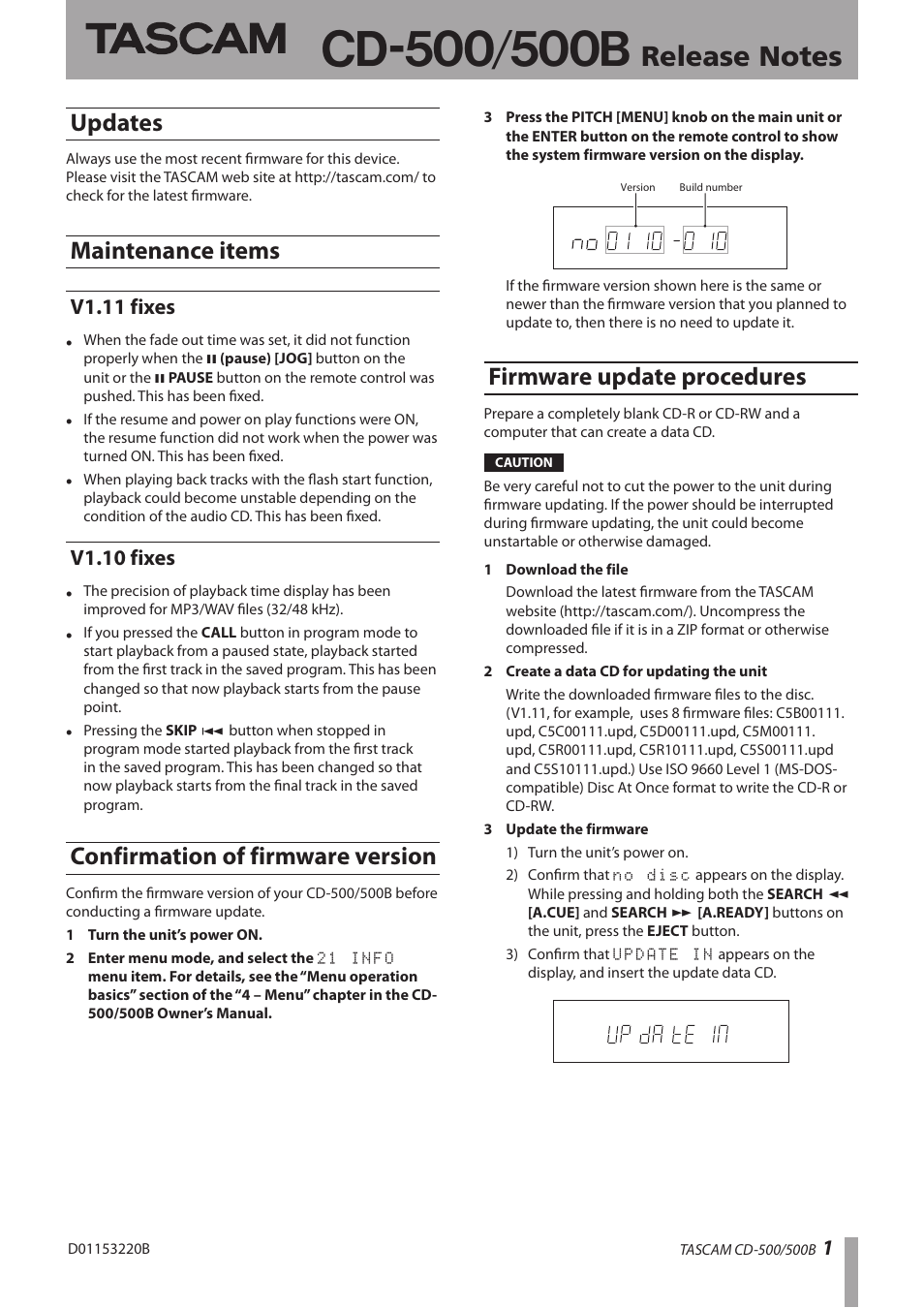 Tascam CD-500/500B User Manual | 2 pages