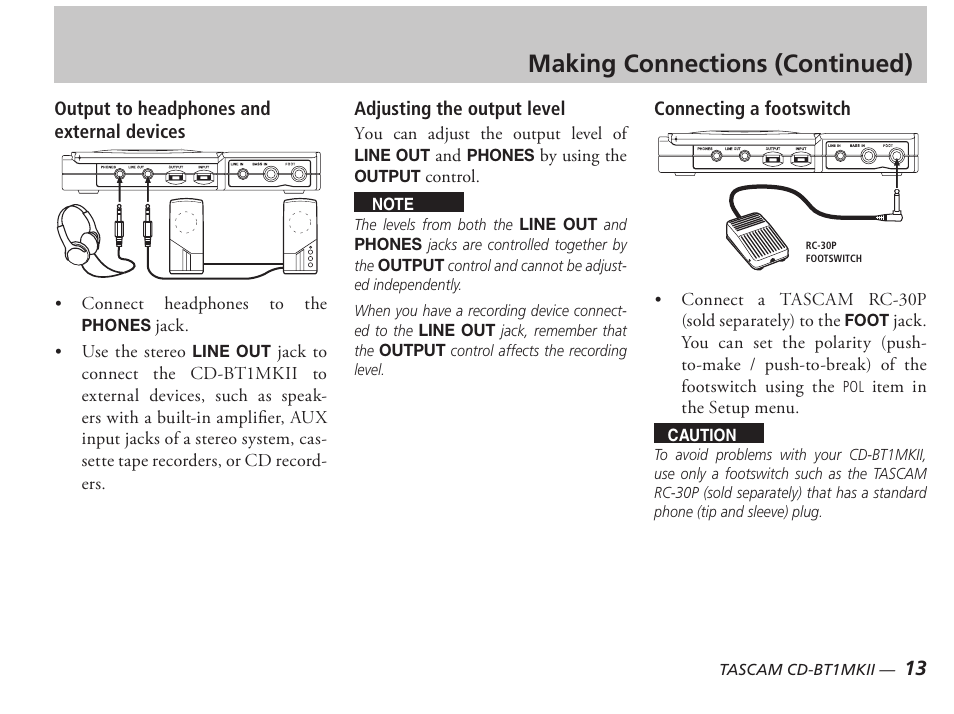 Making connections (continued) | Tascam D00851300A User Manual | Page 13 / 28