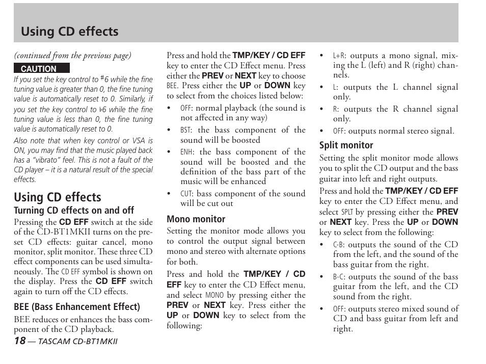 Using cd effects | Tascam D00851300A User Manual | Page 18 / 28