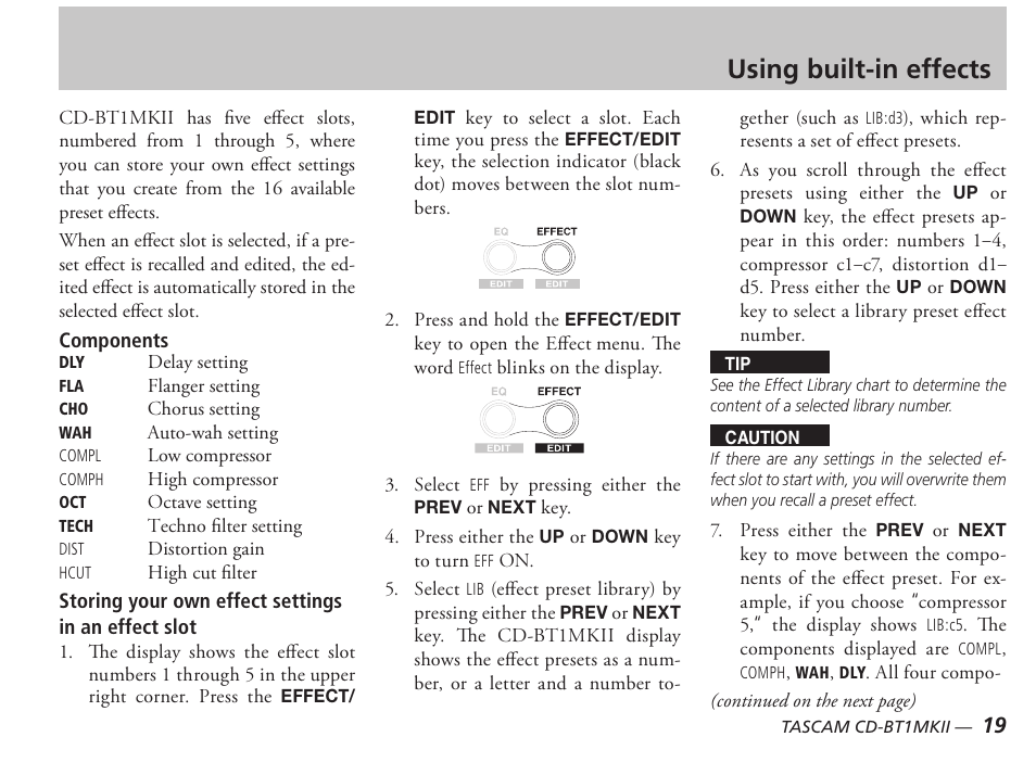 Using built-in effects | Tascam D00851300A User Manual | Page 19 / 28