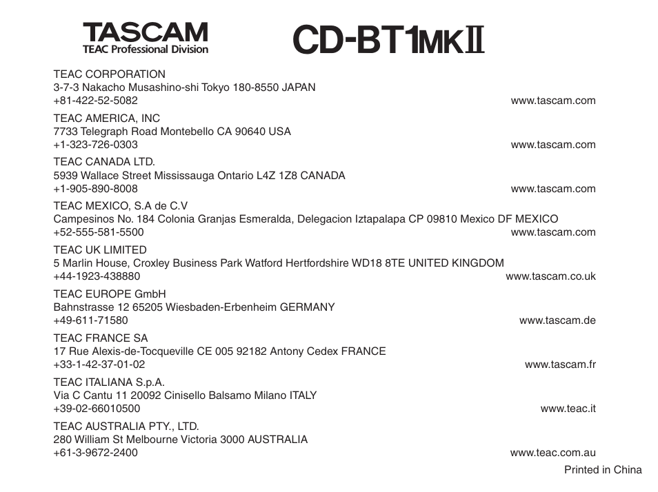 Cd-bt1 | Tascam D00851300A User Manual | Page 28 / 28