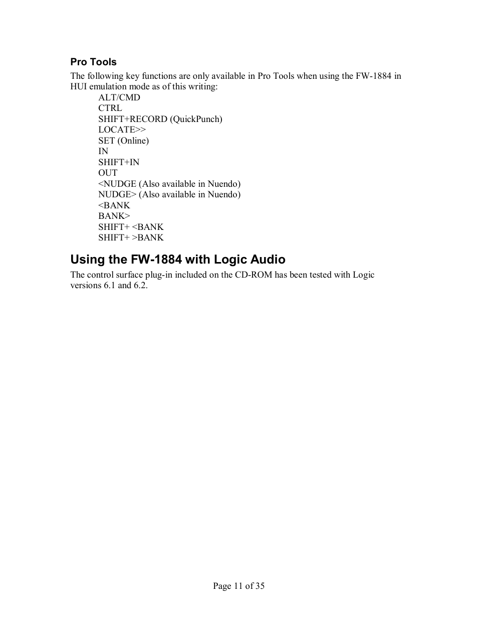 Pro tools, Using the fw­1884 with logic audio | Tascam FW-1884 User Manual | Page 11 / 35