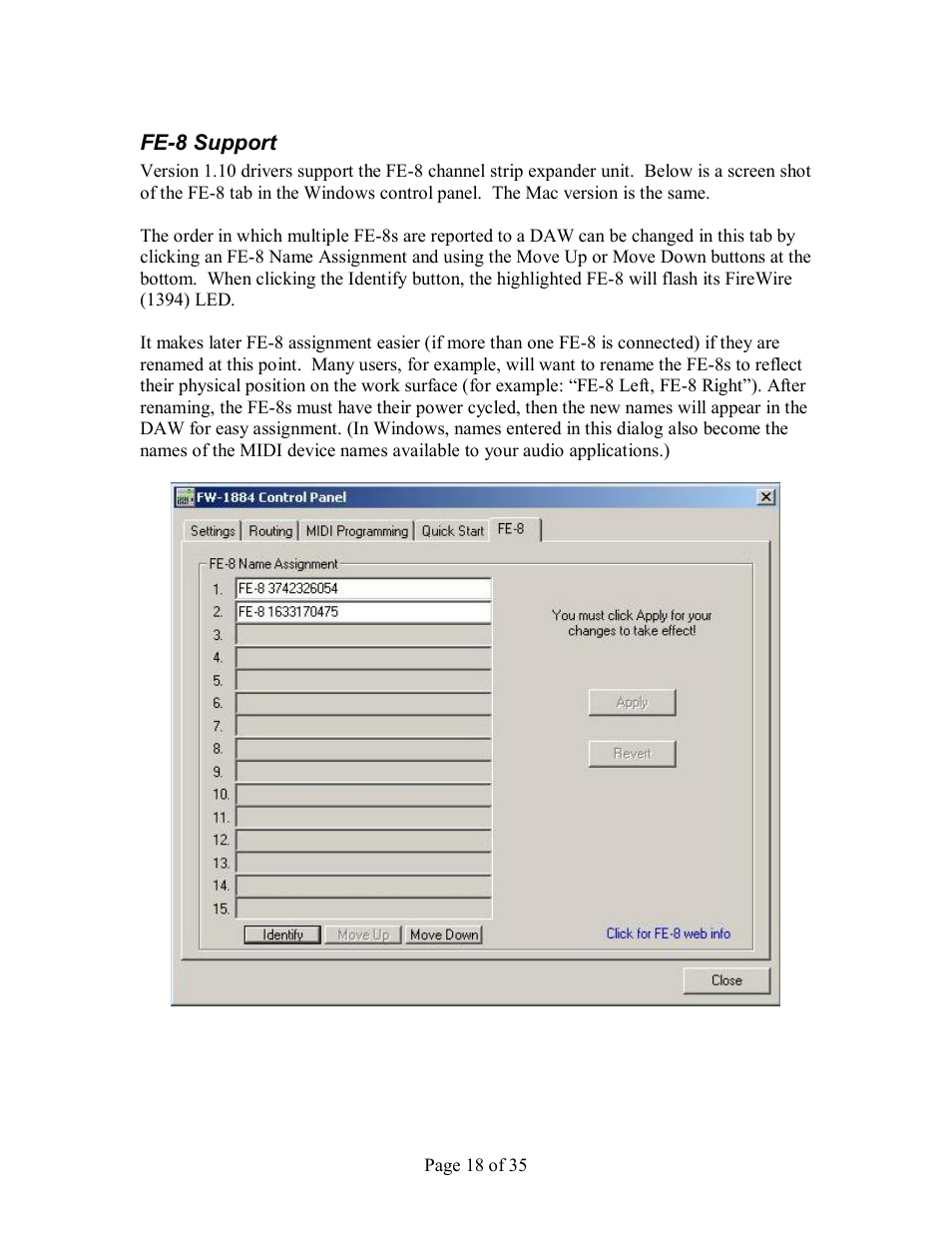 Fe­8 s, Upport | Tascam FW-1884 User Manual | Page 18 / 35