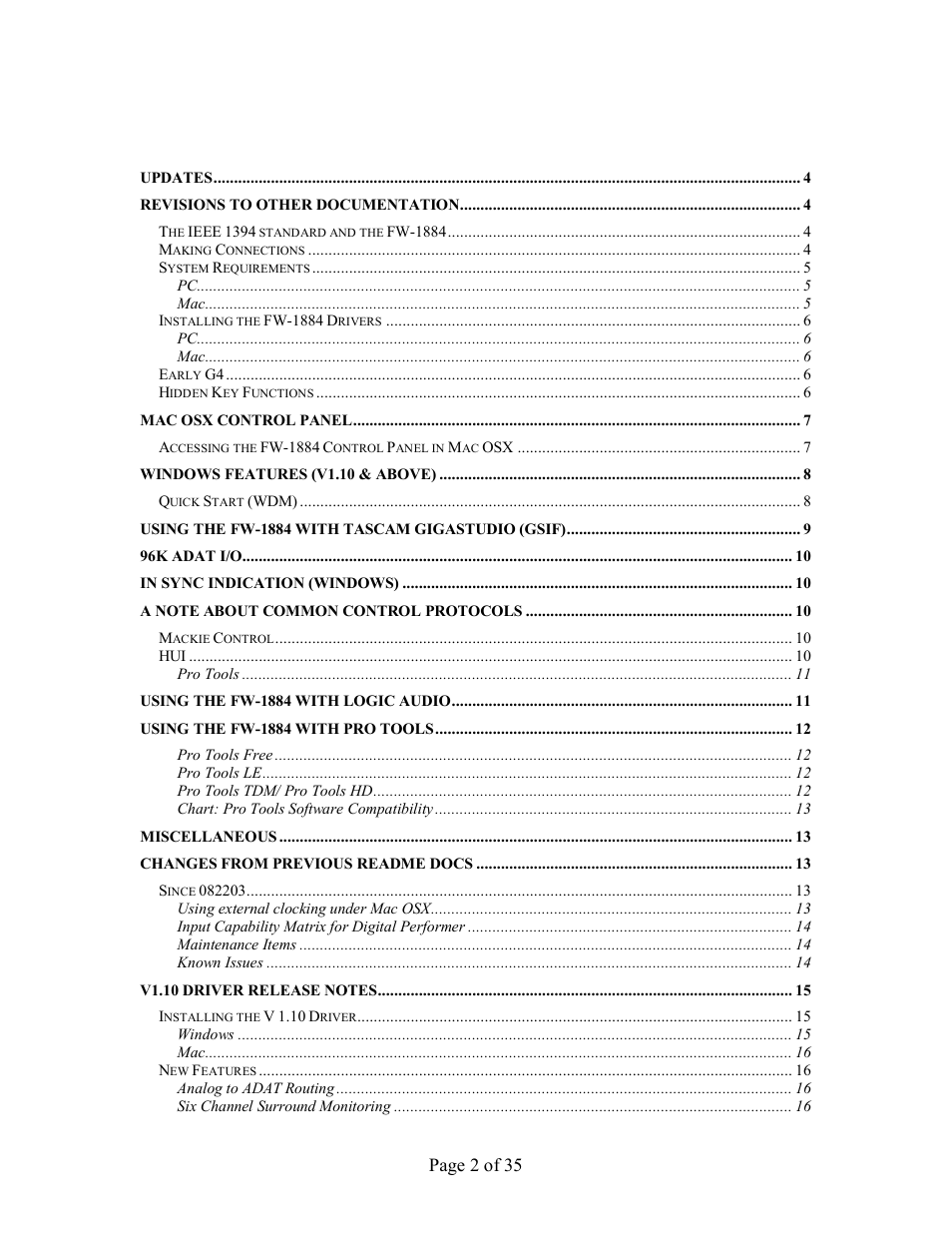 Page 2 of 35 | Tascam FW-1884 User Manual | Page 2 / 35