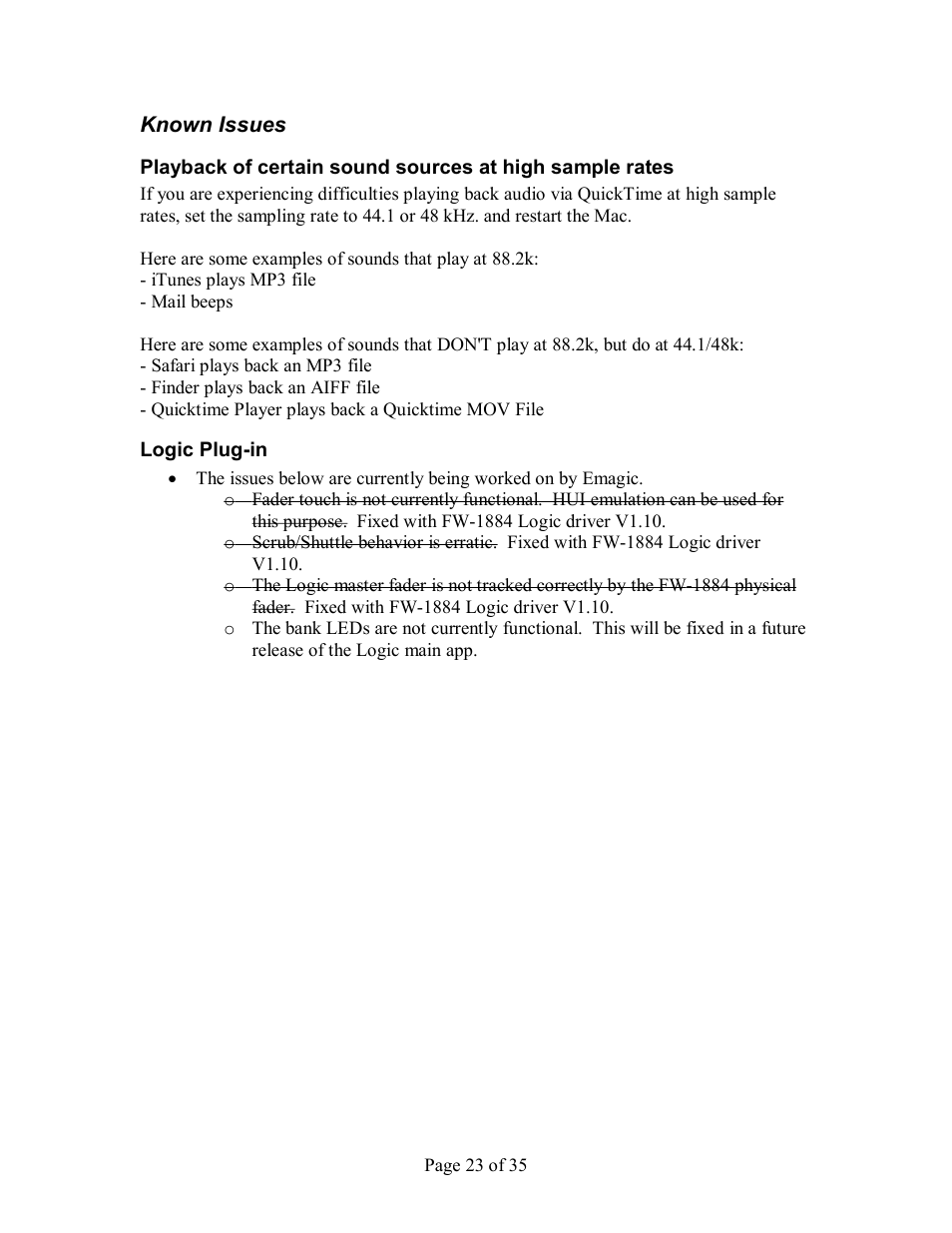 Nown, Ssues | Tascam FW-1884 User Manual | Page 23 / 35
