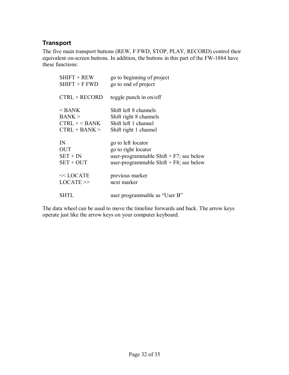 Transport | Tascam FW-1884 User Manual | Page 32 / 35