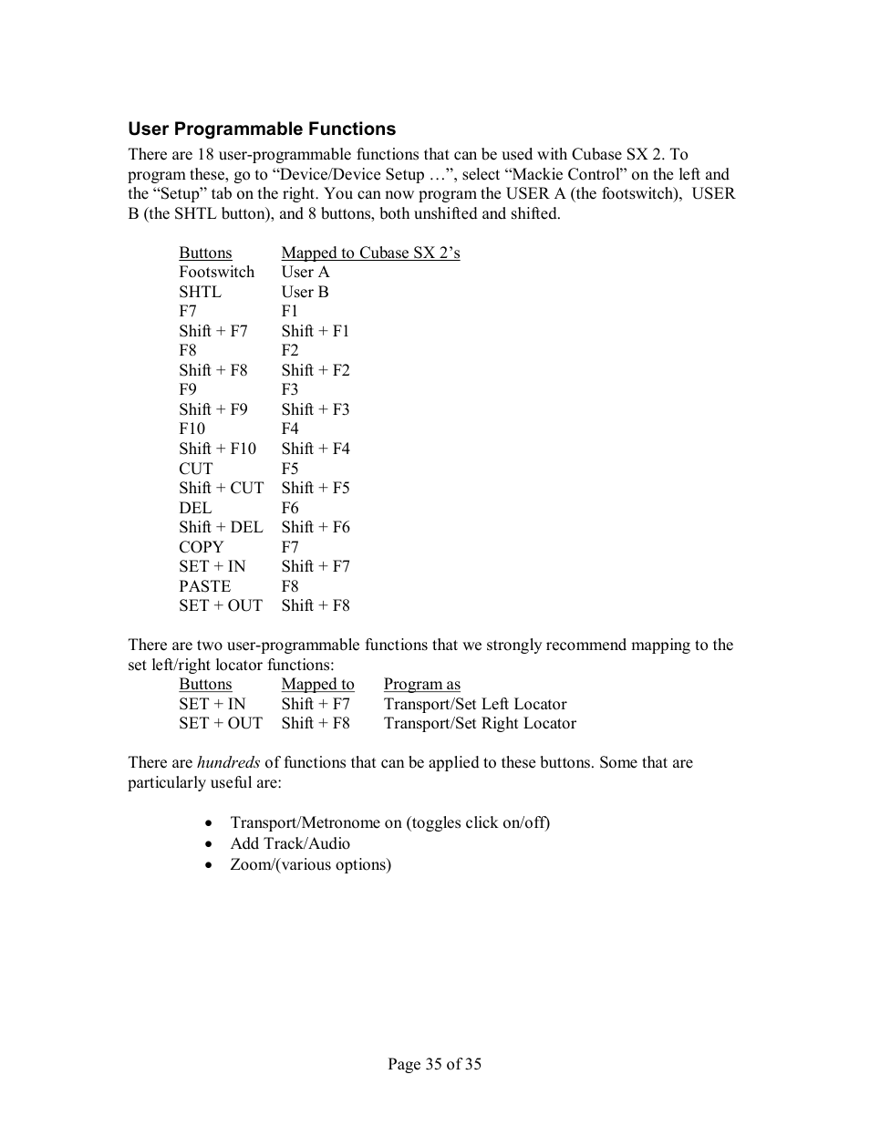 User programmable functions | Tascam FW-1884 User Manual | Page 35 / 35