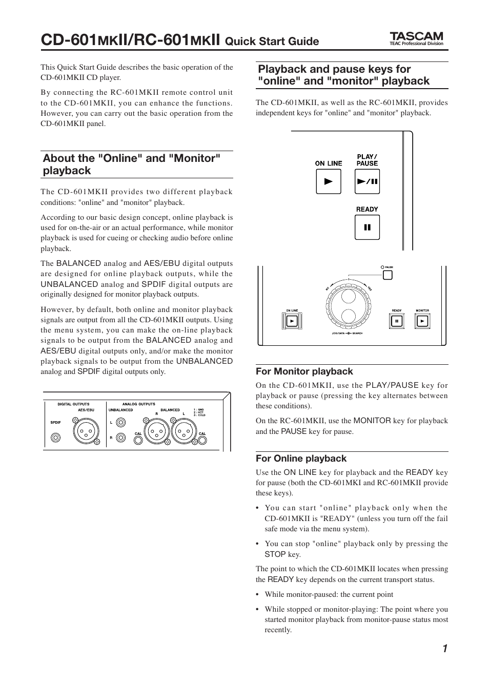 Tascam CD-601MKII User Manual | 4 pages