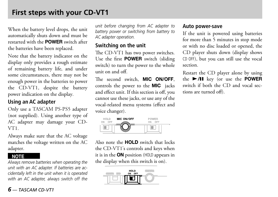 First steps with your cd-vt1 | Tascam CD-VT1 User Manual | Page 6 / 16