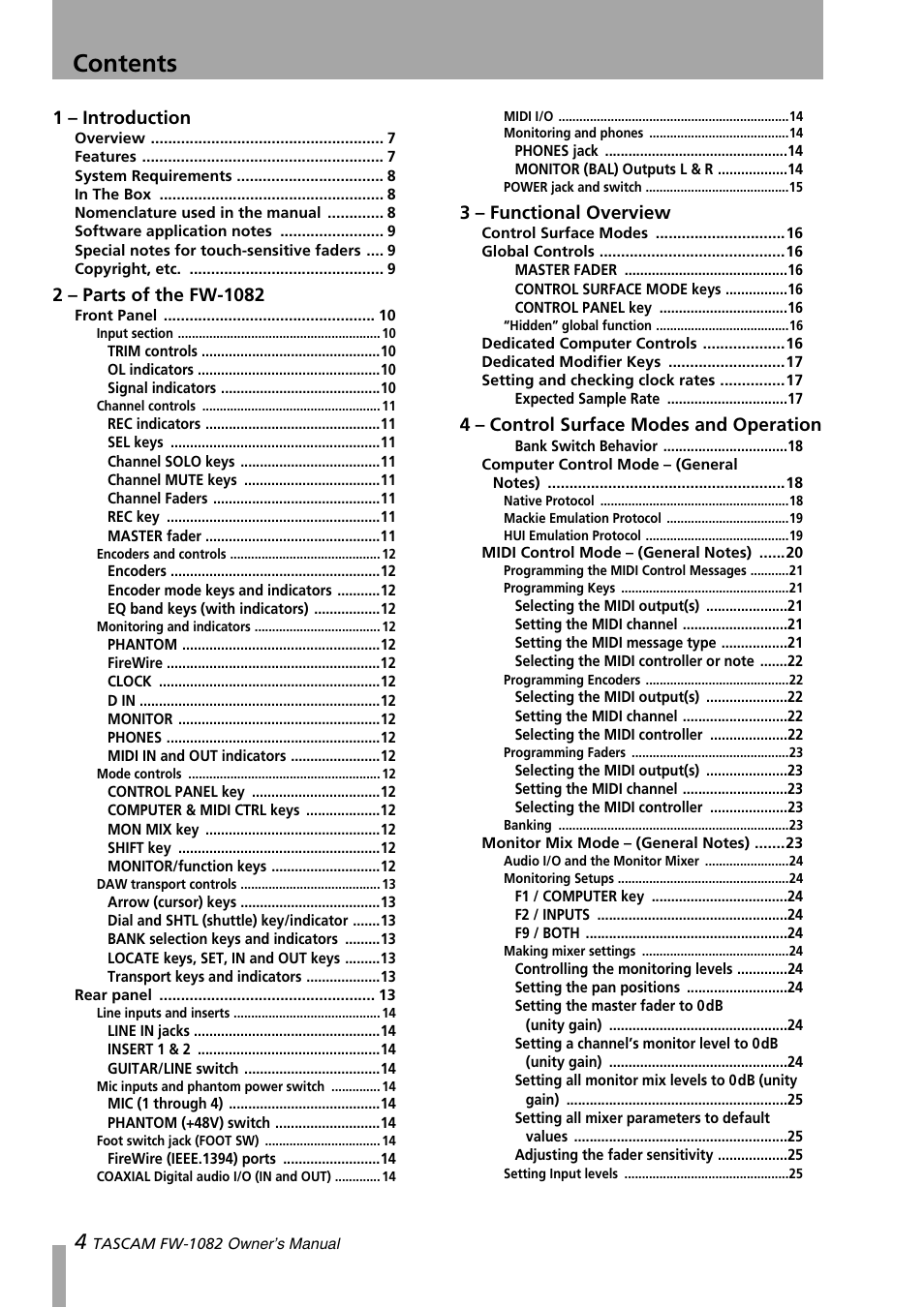 Tascam FW-1082 User Manual | Page 4 / 36