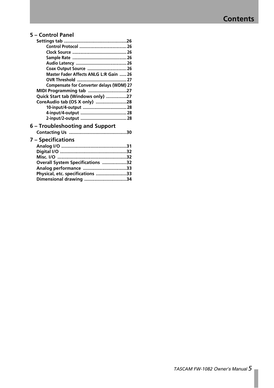 Tascam FW-1082 User Manual | Page 5 / 36