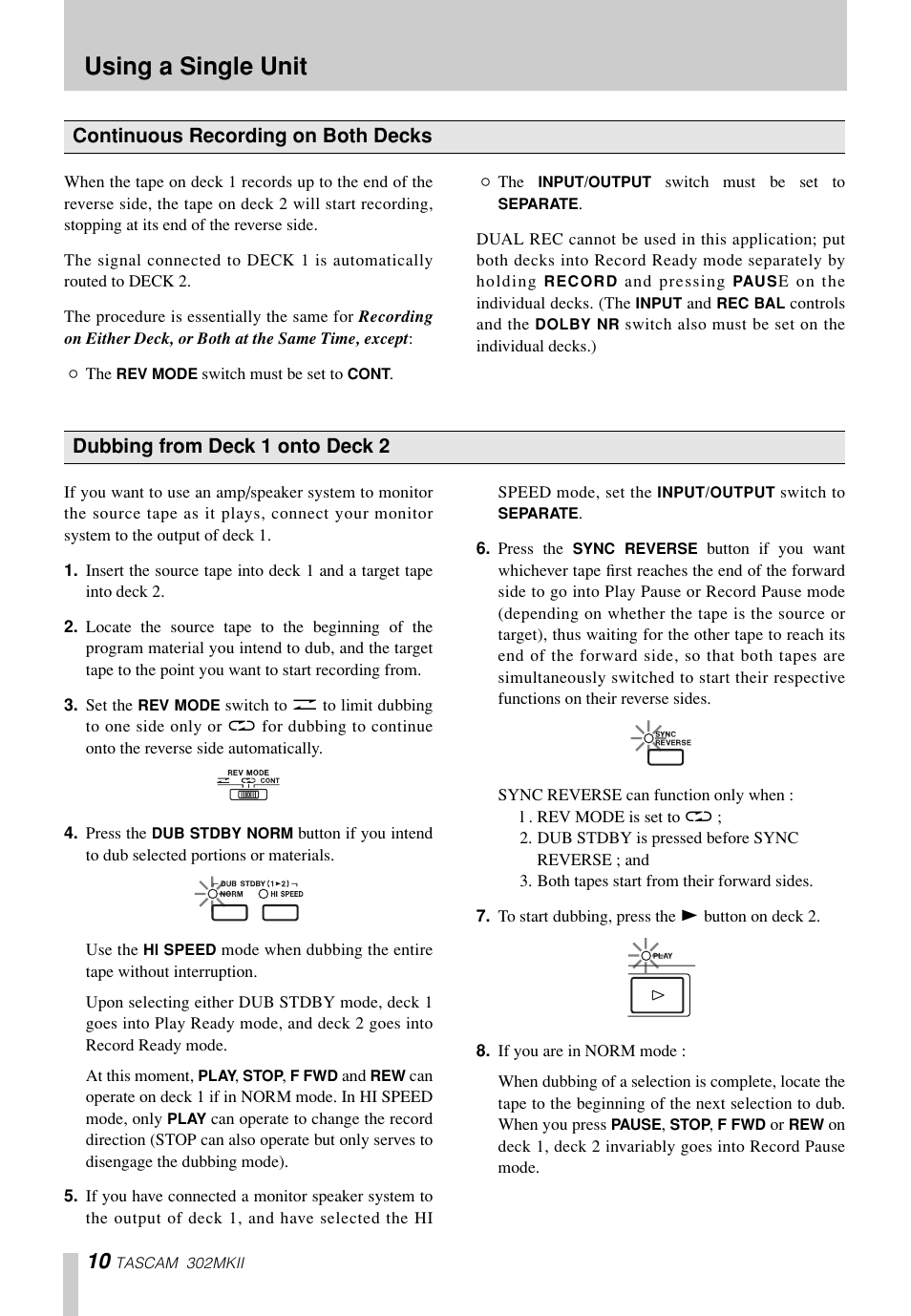 Using a single unit | Tascam 302mkII User Manual | Page 10 / 20