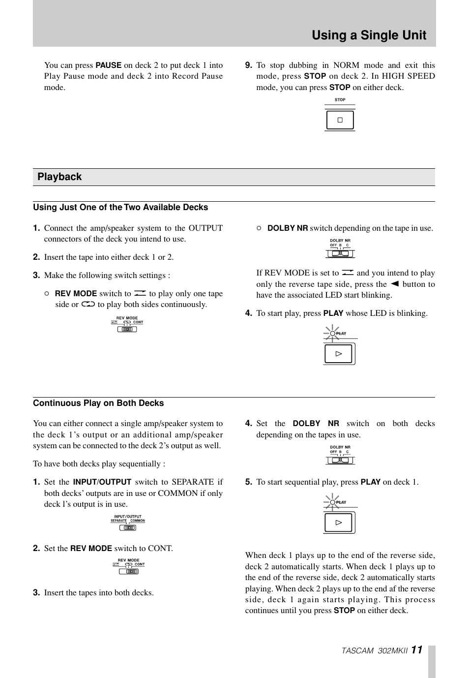 Using a single unit | Tascam 302mkII User Manual | Page 11 / 20