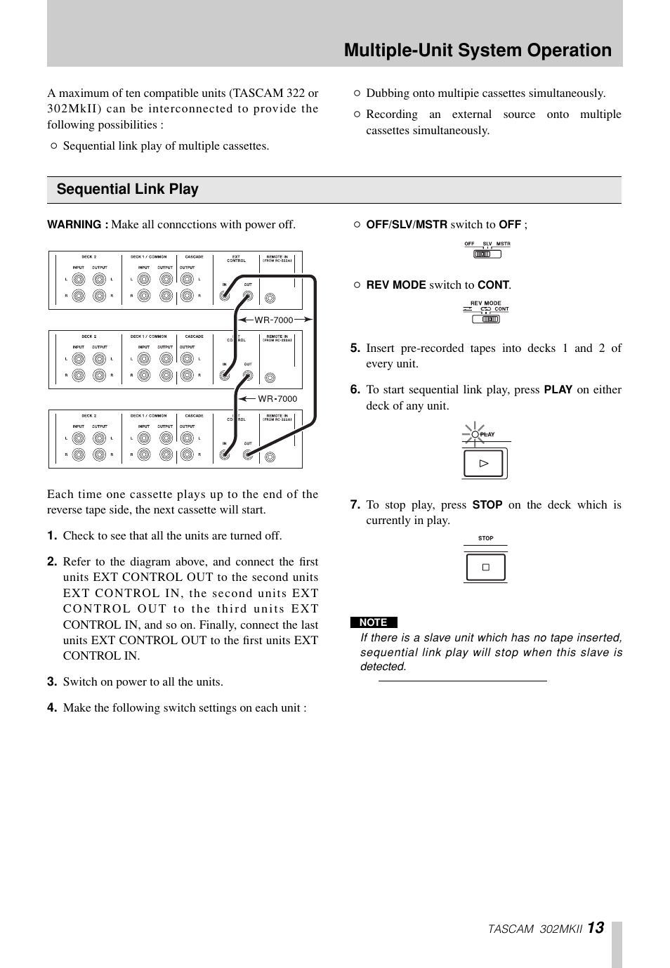 Multiple-unit system operation | Tascam 302mkII User Manual | Page 13 / 20